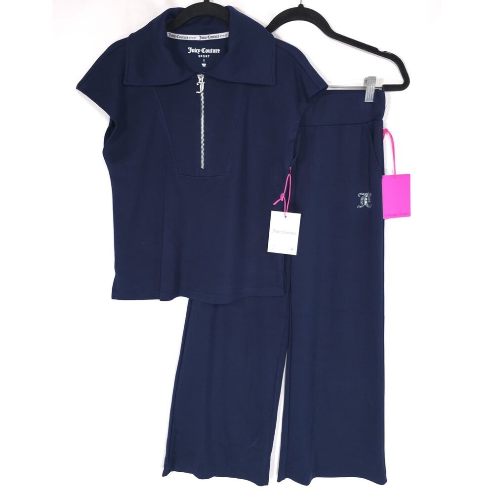 JUICY COUTURE SPORT Women's New SMALL Set 2 Piece Capri Tracksuit Navy Blue